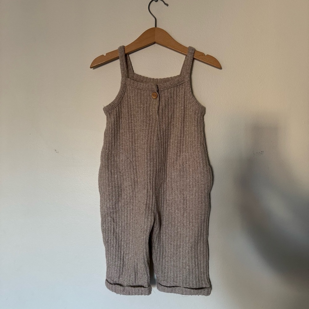 Zara Tan Waffle Knit Overalls